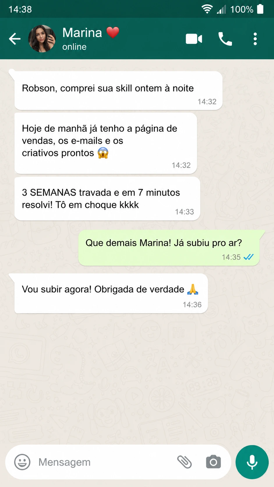 Depoimento Marina — montou o funil em 7 minutos