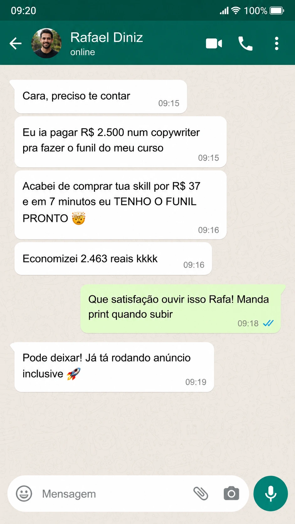 Depoimento Rafael — economizou R$ 2.463 com a skill