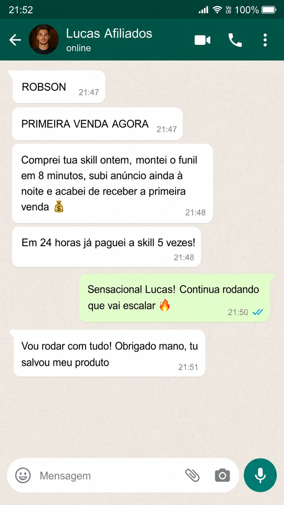 Depoimento Lucas — primeira venda em 24 horas